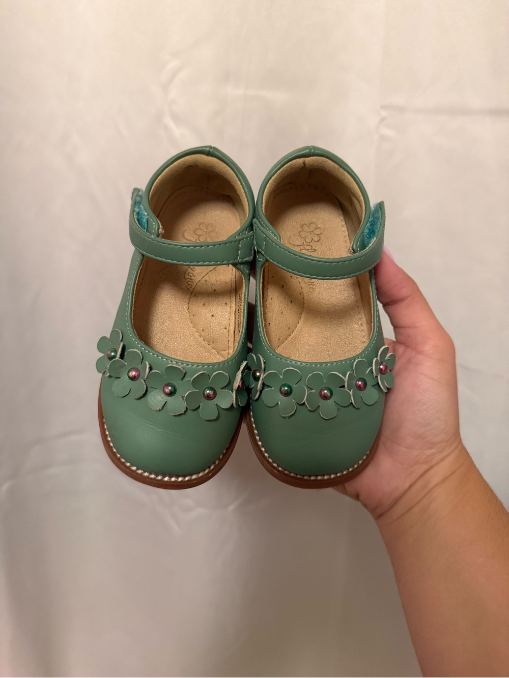 Children's Mary Jane Flower Strap Shoes - Green